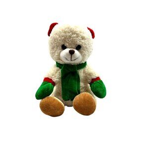Greenbrier Christmas Holiday Teddy Bear Beige Tan Green Scarf 9" Plush Stuffed A